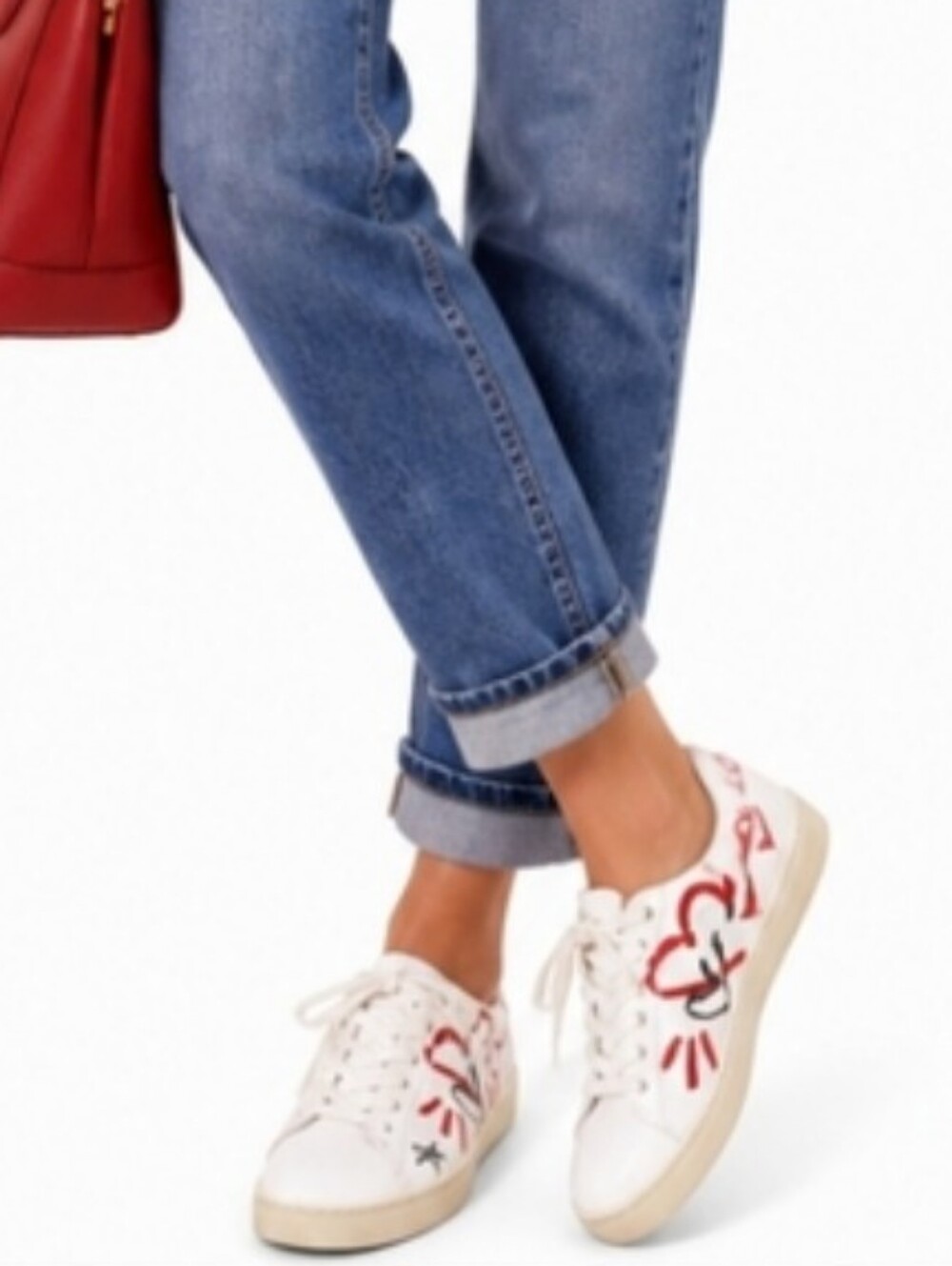 Stuart Weitman Love Red Leather White Sneaker 7.5